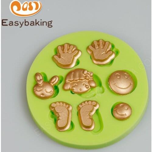 Round Silicone Mold Cute Rabbit and Girl Heads Hands and Feet Shaped Handmade Chocolate Molds DIY Cake Mould