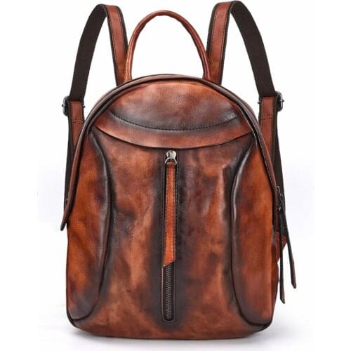 European and American style fashion casual vegetable tanned leather women backpack genuine leather creative handmade bag