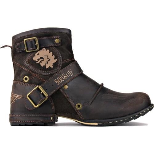 Genuine Leather Mens Ankle Boots High Quality Work Cowboy Chukka Boots Zipper-up Motorcycle Boots Men Handmade Western Boots