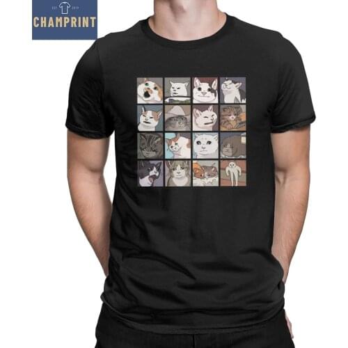 Mens Meme Cats 2.0 T Shirts Cat Lover 100% Cotton Clothes Vintage Short Sleeve Crewneck Tees Printed T-Shirt