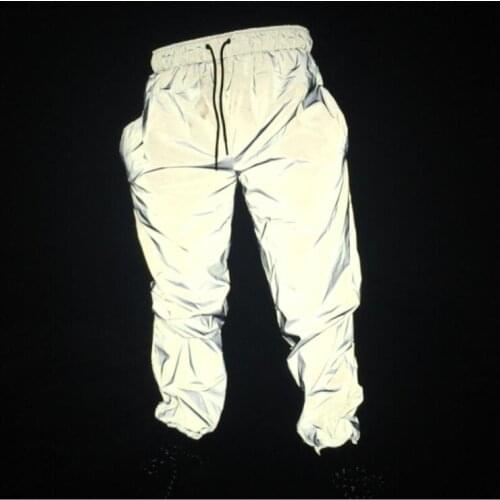 Reflective Pants Men 2020 Brand Hip Hop Dance Fluorescent Trousers Casual Harajuku Night Sporting Jogger Pants Gray Plus Size
