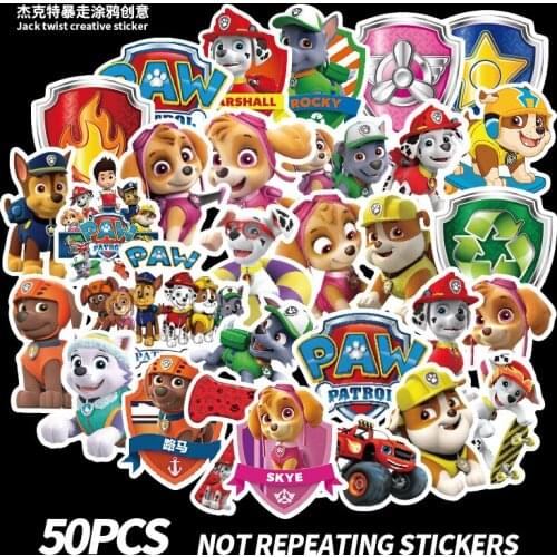 50PCS Mixed cartoon Paw patrol Sticker skateboard refrigerator charging treasure motorcycle DIY waterproof kids sticker toys