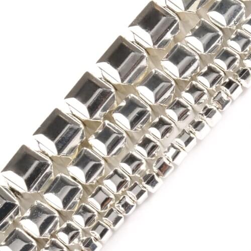 Natural Smooth Silver Color Hematite Stone Faceted Cube Loose DIY Beads for Jewelry Making Birthday Gift Bracelets 15'' Strand