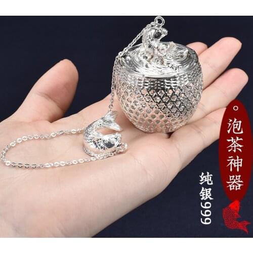 New S999 Silver Ball Tea Dip Net Filter with Hook Loose Tea Spice Ball with Rope Chain Home Kitchen Tools