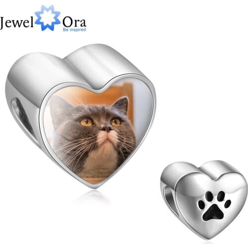 Personalized Charms Custom Photo Heart Beads for Women Dog Cat Pet Paw Beads for Jewelry Making (JewelOra AS101984)