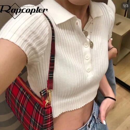 Rapcopter y2k Crop Top Solid Knitted Jumpers Short Sleeve T Shirt Women Korean Chic Tee Top Harajuku Tshirt Summer Pullovers 90S