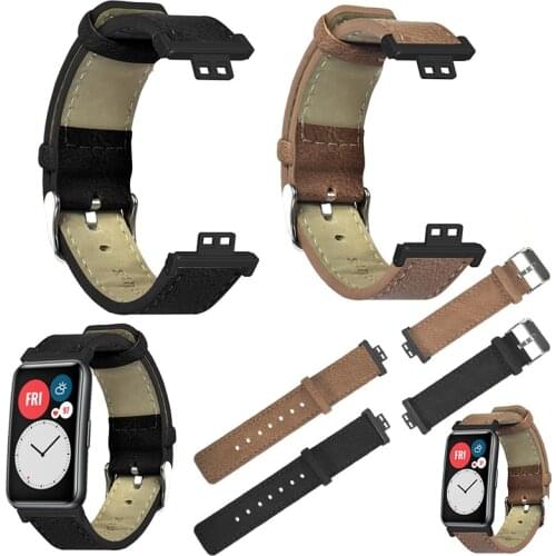 Vintage Genuine Leather Strap For Huawei Watch FIT Replacement Wrist Bands Men Fashion Smartwatch Accessories Leather Watchbands