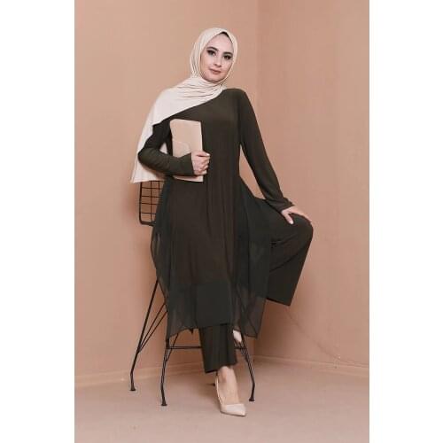 Richkeda Store New 2021 2 Pieces Muslim Women Set Muslim Sets Hijab Abaya Kaftan Caftan Patns And Tunic Set Muslim Women Fashion