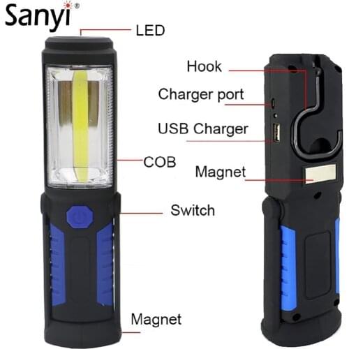 RU Powerful Portable 1000 Lumen COB LED Flashlight Magnetic Rechargeable Work Light 360 Degree Stand Hanging Torch Lamp For Work