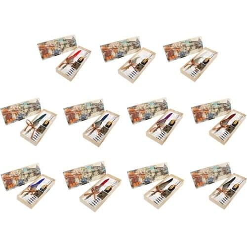 Antique Feather Pen Gothic Style Quill Pen Calligraphy Ink Pen With Quill Pen Rod/Ink Bottle/10 Pcs Pen Nib/Pen Nib Base