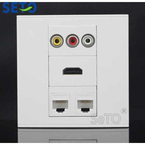 SeTo 86 Type Double RJ45 Cat5e Network Lan + RCA AV Audio + HDMI Panel Wall Plate Socket Keystone Faceplate