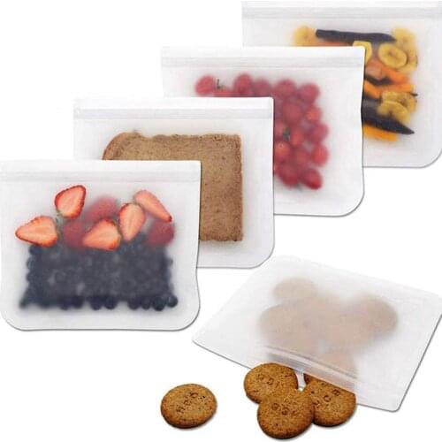 4PCS Silicone Reusable Zip Lock Top Leakproof Containers Kids Lunch Snacks /Sandwich/ Freezing Freezer Food bags Kitchen Storage
