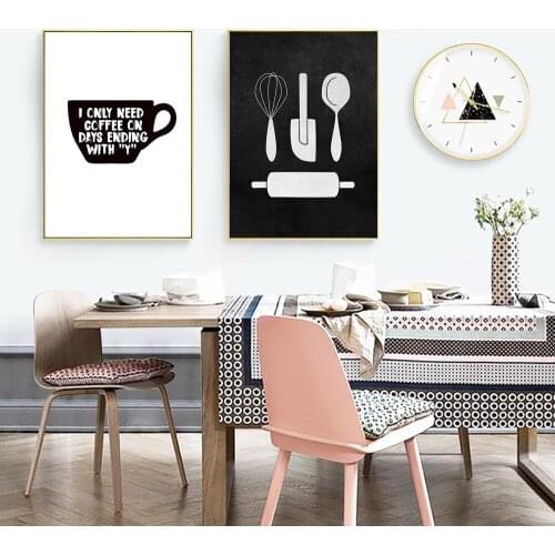 Nordic Black White Kitchenware Posters Print Pizza Pasta Vino Canvas Painting Wall Art Pictures For Restaurant Coffee Room Decor