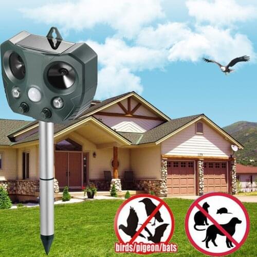 Solar Ultra Sonic Garden Animal Repellent Infrared Light Sound Sensor Bat Mice Raccoon Skunk Fox Mink Deterrent