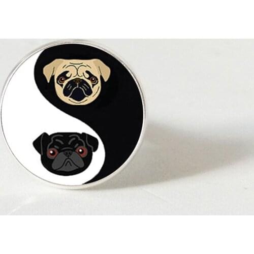 Yinyang Pug Glass ring Black and Tan Bulldog Dog Jewelry Gift for Pag Lovers Rescue Jewelry