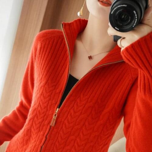 Spring And Autumn New Large Womens Solid Color Zipper Knitted Sweater Cardigan Casual Loose Twisted Thin Sweater Lady Coat