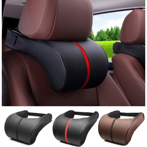 PU Leather Knitted Car Pillows Headrest Neck Rest Cushion Support Seat Accessories Auto Black Safety Pillow Universal Car Pillow