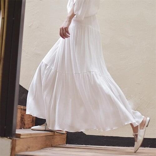 Summer Autumn 2021 Womens Elastic Waist Pleated Solid Color Ankle-length Patchwork Skirt Promotions Lady Sweet party skirts