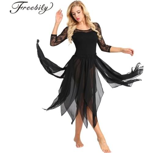 Women Girls Asymmetrical Hem Side Split Chiffon Ballroom Latin Ballet Dance Skirt Adult Stage Performance Lyrical Dance Costumes