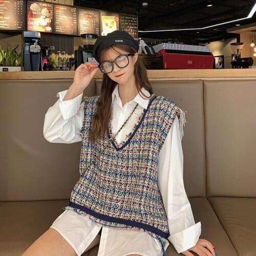 Women Spring Autumn Sleeveless Knitted Sweater Female V Neck Tassel Knitting Vest Womens Tops