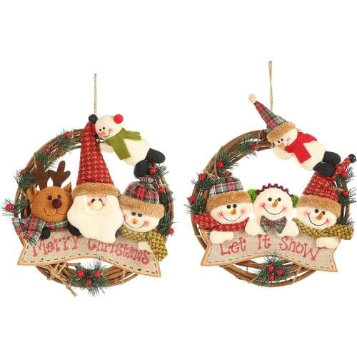2020 Happy Christmas Santa Snowman Craft Rattan Xmas Pendant Decoration Shop