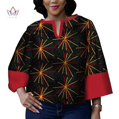 2021 African Print Wax Shirt for Women Dashiki Eleganet Africa Clothing Plus Size Traditional African Clothing WY4050