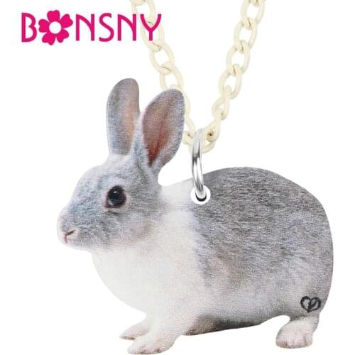Bonsny Acrylic Easter Gray Hare Bunny Rabbit Necklace Choker Collar Cute Animal Pendant Jewelry For Women Girls Teens Party Gift