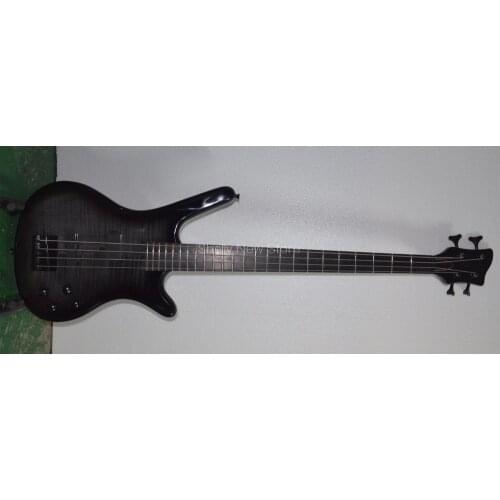 Shelly new store factory custom black flame maple 4 strings bass ebony fingerboard P/J pickup 24 frets electric bass guitar