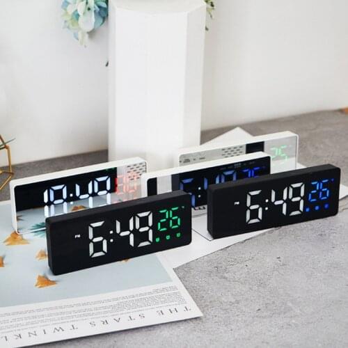 LED Mirror Alarm Clock Digital Snooze Table Clock Wake Up Light Electronic Large Time Temperature Display Home Decoration Clock