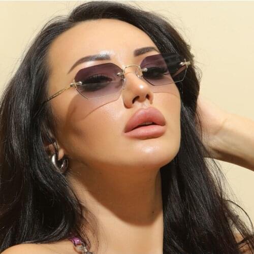 Luxury Brand Small Rectangle Sunglasses Women 2021 Blue Shades For Women 90s Vintage Rimless Polygon Sunglasses Unisex UV400