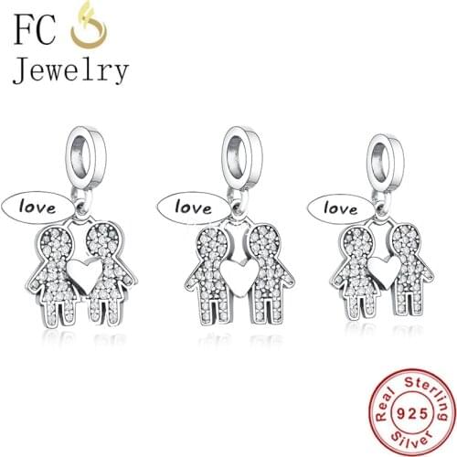 FC Jewelry Fit Original Pandora Charm Bracelet 925 Sterling Silver Brother & Sister Love Forever Bead For Making Berloque 2021