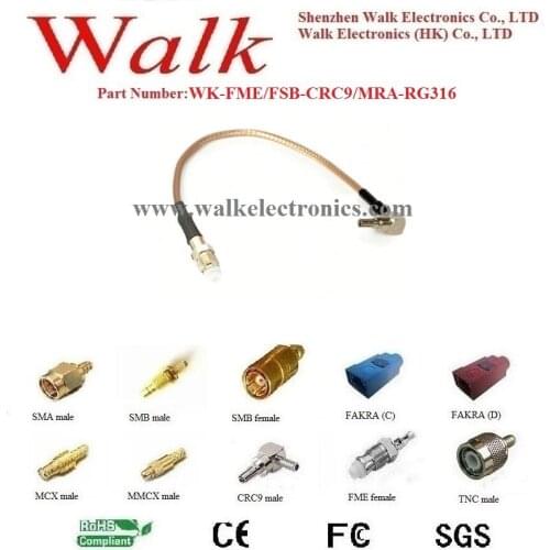 FME female CRC9 male RG316 cable, fme CRC9 rg316 cable, CRC9 male angle connector cable