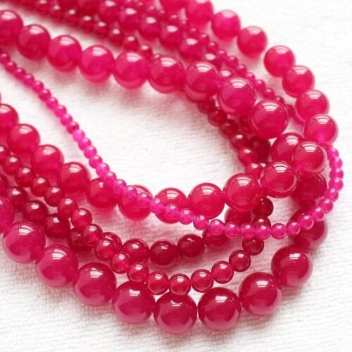 Smooth 4-12mm Rose Red Jades Round DIY Jewelry Making Loose Beads 15"