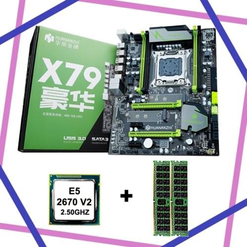 HOT!!HUANAN V2.49 X79 motherboard CPU RAM combos Xeon E5 2670 V2 CPU (2*4G)8G DDR3 RECC memorry all good tested 2 years warranty