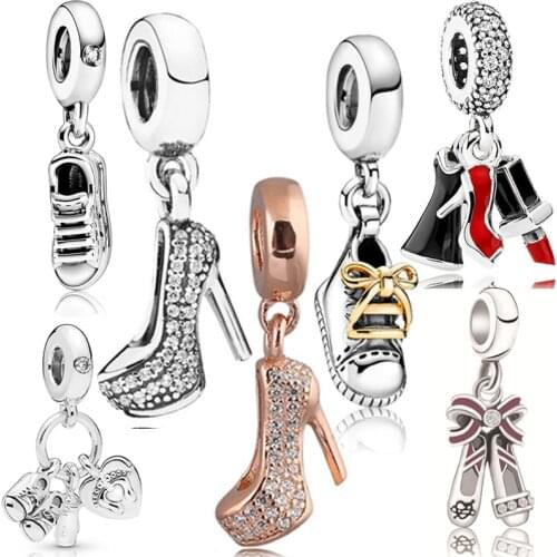 Crystal Shoes Pendant Fit Original Pandora Charms Bracelet Girl High Heel Casual Sports Shoe Beads DIY Jewelry for Women Bangles