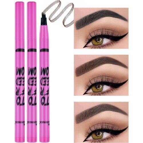 Eyebrow Pen Sweat-proof Long Lasting Purple Apperance 4 Fork Tips Eyebrow Pen for Makeup