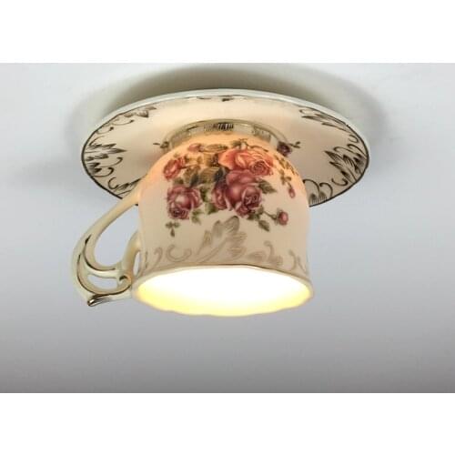 Creative Rose Cup Ceiling Lights European Style Dining Room Kitchen Light Fixtures Indoor LED Lighting Home Decor Loft Luminaire