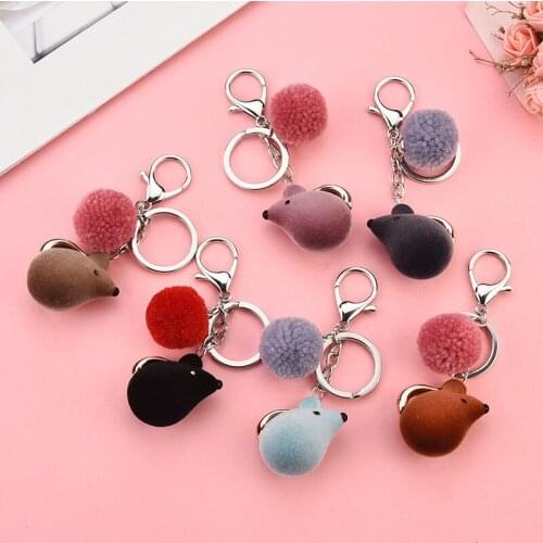 Fashion Cute Plush Ball Mouse Keychain Faux Short Fur Pom pom Key Chains Bag Charms Trinket Car Keyring Gift