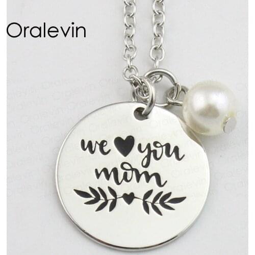 WE LOVE YOU MOM Stamped Engraved Accessories charms custom Pendant Necklace gift hot fashion Jewelry,10Pcs/Lot, #LN741