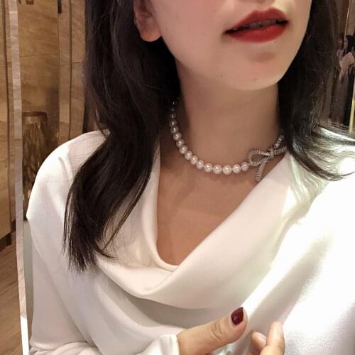 Natural Pearl Necklace Clavicle Bow Tie Short Micro Inlay Zircon Decoration Fashion Choker Female Jewelry