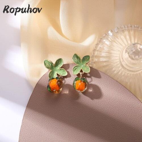 Gift 925 Silver Needle Persimmon Ruyi Retro Glass Persimmon French Stud Earrings Advanced Female Earrings Wholesale