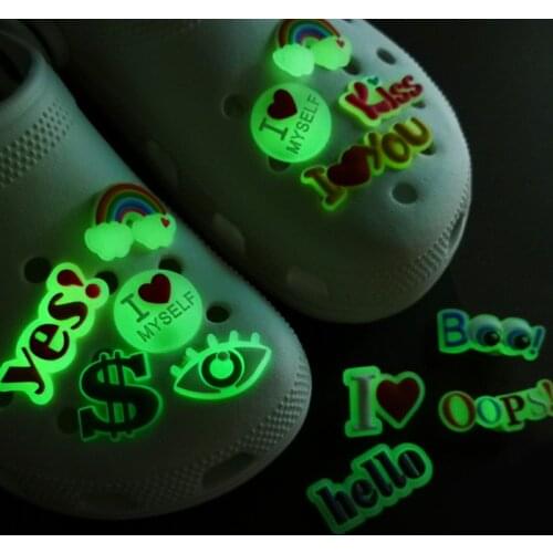 1pcs Sayings Shoe Charms Accessories Luminous Medical Rainbow Astronaut PVC Shoe Decoration Buckles Glowing in the Dark Ornament