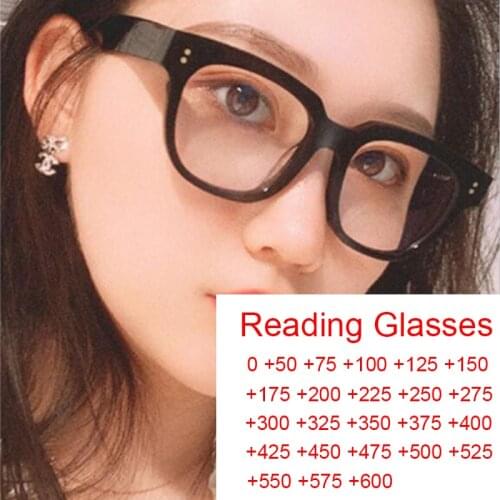 Transparent Computer Glasses Frame Women Reading Glasses Rivet Square Eyewear Blocking Optical Spectacle Eyeglass 0 to +6.0
