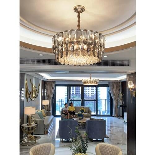 Light luxury crystal living room light Hong Kong style dining room light smoky gray light luxury style simple bedroom chandelier