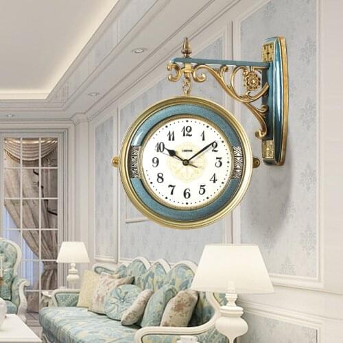 Nordic Modern Luxury Wall Clock Double Sided Vintage Large Kitchen Wall Clock Round Antique Horloge Murale Home Decor JJ60WC
