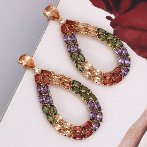 Newest ice crack zircon Stone Earrings Droplet shape Double row arrangement for Women Party High quality hot sale jewelry gift