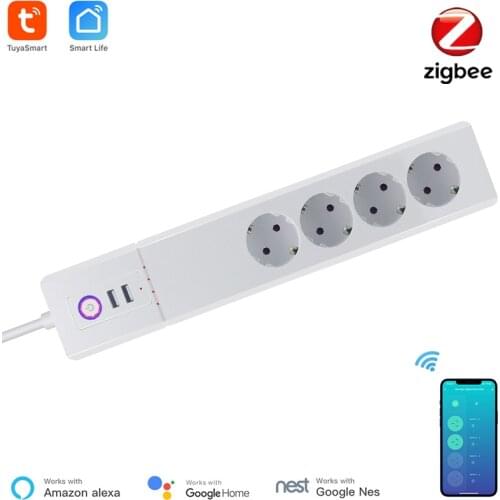 Tuya Zigbee Smart Surge Protector EU Zigbee Outlet With 4 Plugs and 2 USB Port Individual Control Works With Alexa Google Home