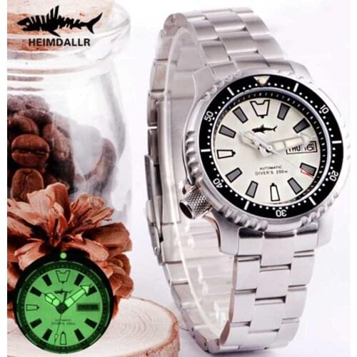 HEIMDALLR Vintage Abalone Mens Diving Watch Sapphire 200M Waterproof NH36A Automatic Movement Panoramic Luminous Males Watch