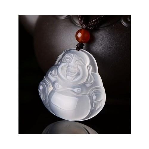 Zheru Jewelry Natural Class A Agate Chalcedony Happy Buddha Pendant Jade Bead Necklace Jewelry Best Gift