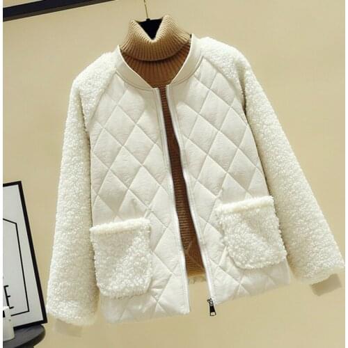 Nice Pop Arrival Women Autumn Jacket Lambswool Stand Collar Short Outwear Bomber Jacket Students Cotton Padded